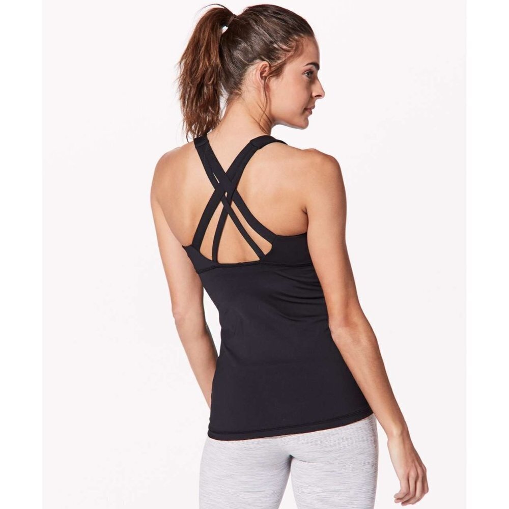 Lululemon Stash N Run Tank Black Women’s Size 4 Medium Support Tight Fit